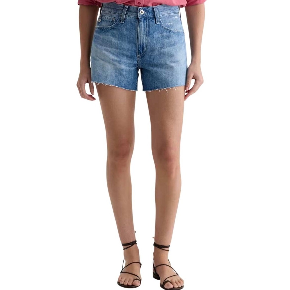 AG Adriano Goldschmied High Rise Halle Denim Cutoff Shorts Light Wash Frayed 31